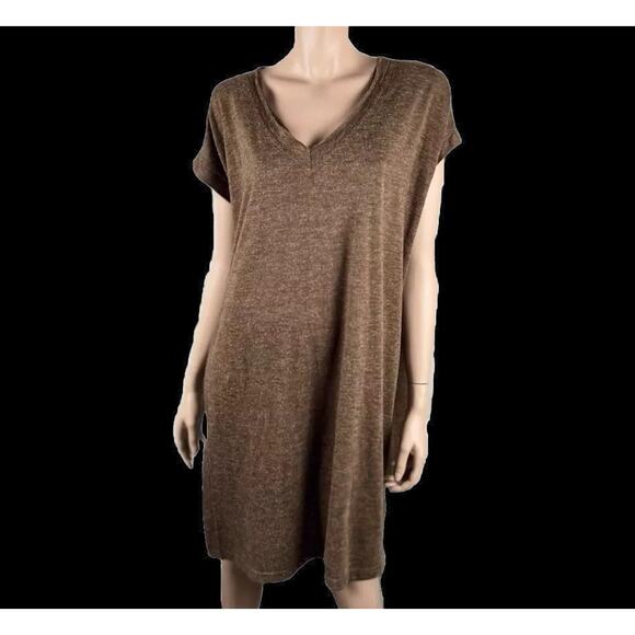 A’reve Anthropologie Lg V Neck Sleeveless Brown Tunic Lace Panel Mid Length - Picture 4 of 8